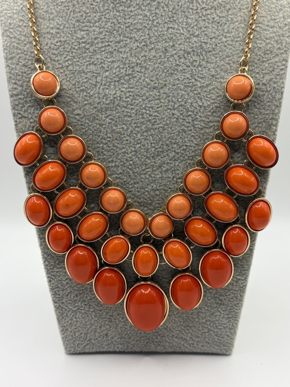 Bold Orange Multi-Stone Bib Necklace - Women Jewelry Coral Pink 16-18”